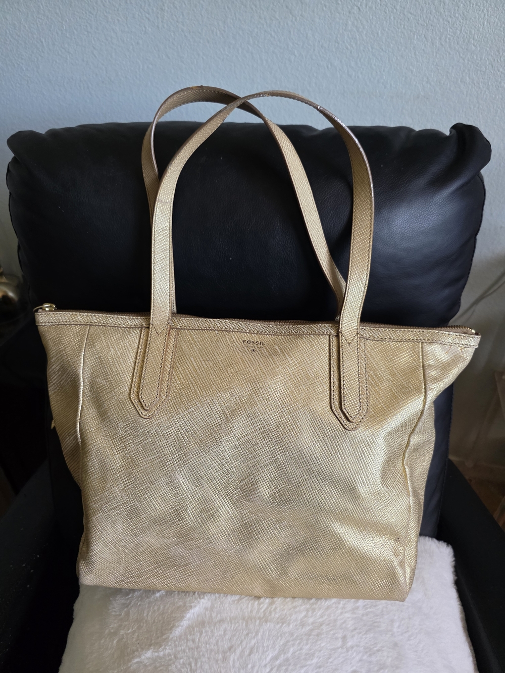Fossil Metallic Leather Gold Tote Bag